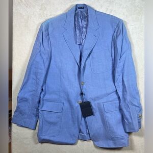 NWT Polo Ralph Lauren L Made in Italy 100% Linen Sport Coat Surgeon Cuff Blue